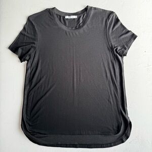 ZARA Knit Trim Crewneck T Shirt Top Size S Black Round Hem Casual Neutral Sporty